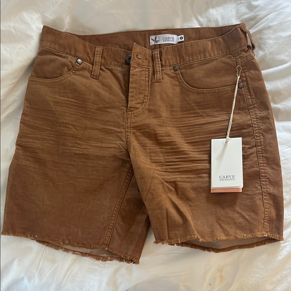 Carve Designs Brown Corduroy Shorts with Frayed Hem